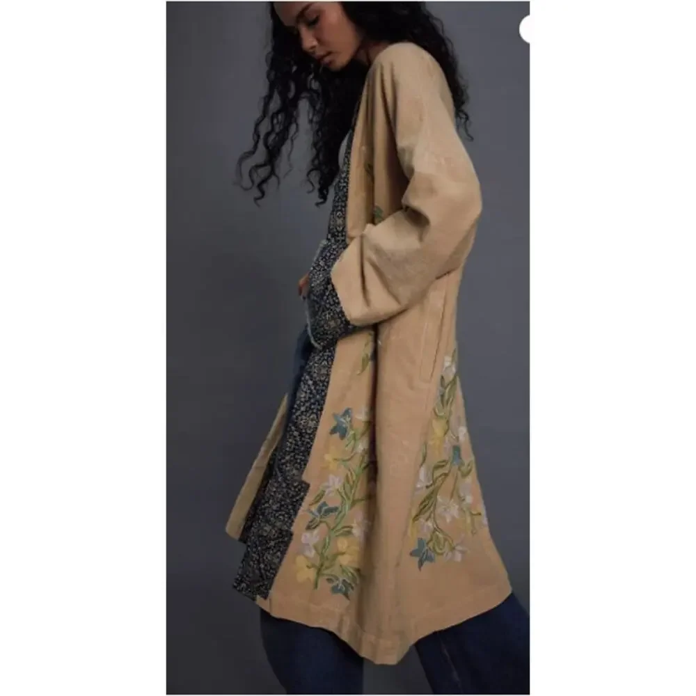 Free People Henlow Embroidered Relaxed Oversized Duster Jacket Sz XS/Small